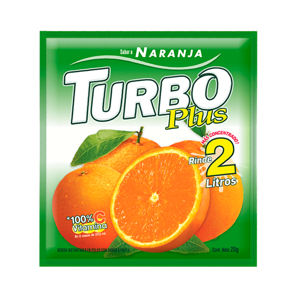 JUGO POLVO NARANJA TURBO 20GR RINDE 2LT           